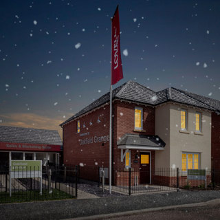 Oakfieldgrange Winter CGI Of The Sales And Marketing Suite At Lovell Homes' Oakfield Grange Development In Cwmbran