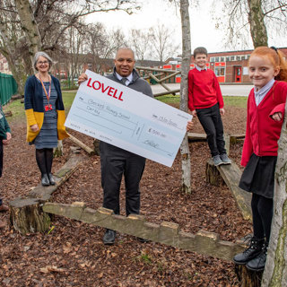 L R; Ian Ridgway, Year Four Teacher; Sue James, Headteacher; Earl Patrick, Community Liaison Officer; Daniel Peffers, Year Five Pupil And Ellie Mae Clarke, Year Five Pupil.
